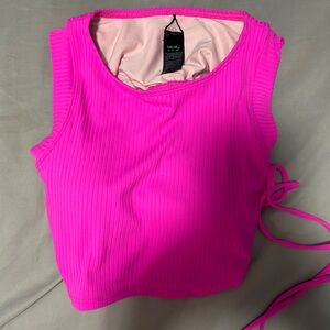 SHEIN Pink Ribbed Tie Front Tank Top